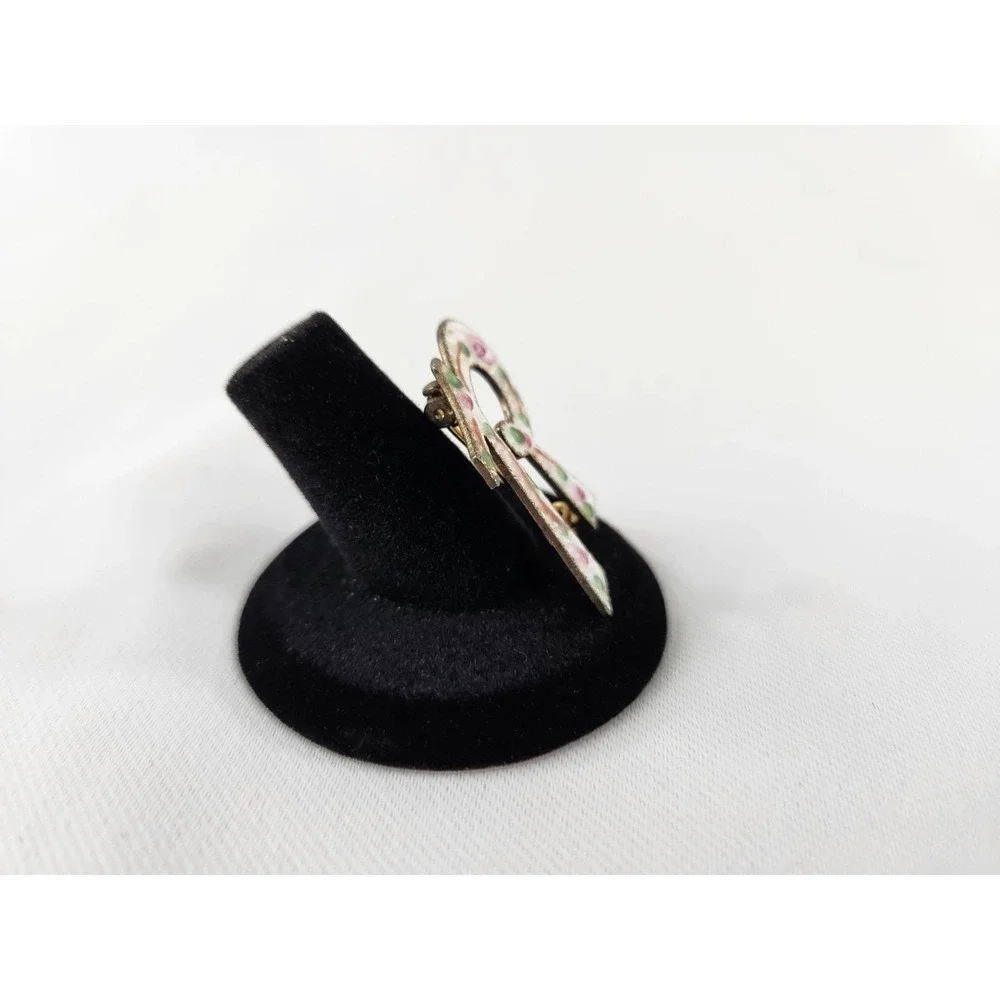 Vintage R Initial Guilloche Letter Brooch Pink Roses Vine Gold Tone Enamel Pin‎
